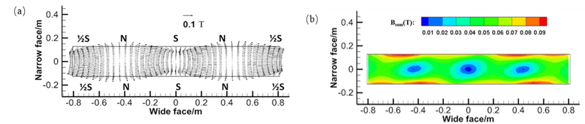 Distribuzione della densit&agrave; del flusso magnetico sul piano mediano dell'agitatore