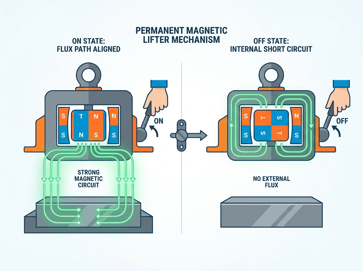 Dettagli sulla configurazione e sul funzionamento del sollevatore magnetico